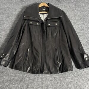 Baby Phat Leather Coat Womens Large Black Moto Jacket Lined Zip Pockets Collared